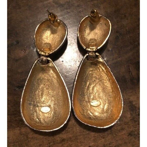 PRE OWNED $95 KENNETH JAY LANE GOLD PLATED DROP STATEMENT PIERCED EARRINGS - Picture 6 of 6
